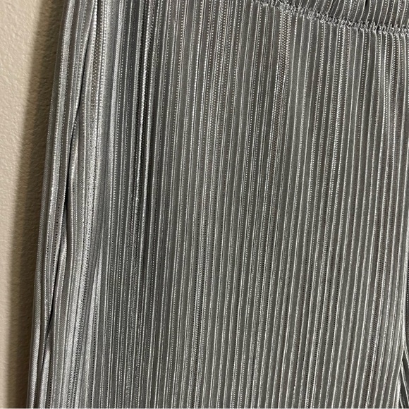 Reformation Elora Knit pants wide leg long length Silver metallic shine NWT - Picture 10 of 13